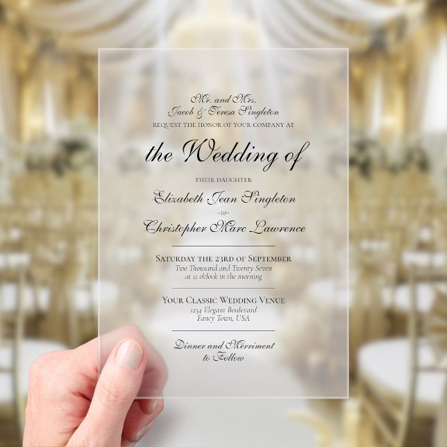 Invitaciones Acrílicas Elegancia clásica simple Boda formal simple (Frosted Acrylic with Rectangle Cut)