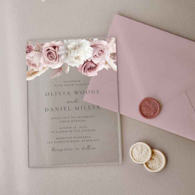 Invitaciones Acrílicas Elegancia de Rubor: Boda floral espléndido (Subido por el creador)