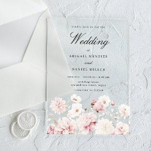 Invitaciones Acrílicas Elegancia Divina: Boda Floral del Jardín Rosado