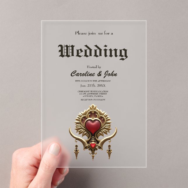 Invitaciones Acrílicas Elegancia en rojo luster con un corazón ornamentad (Insitu (portátil))