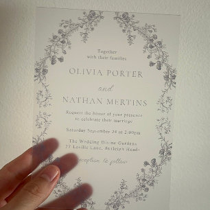 Invitaciones Acrílicas Elegancia Floral Moderna Vintage Boda