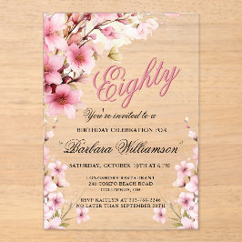 Invitaciones Acrílicas Elegancia floral rosa Fiesta de cumpleaños número 