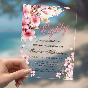 Invitaciones Acrílicas Elegancia floral rosa para la fiesta de cumpleaños