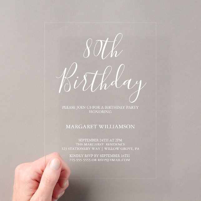 Invitaciones Acrílicas Elegancia moderna 80 cumpleaños (Insitu (portátil))