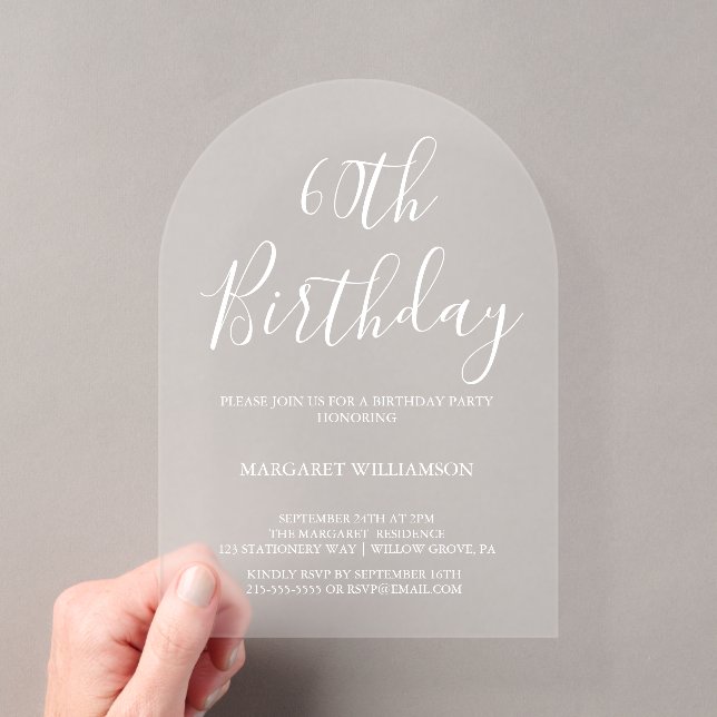 Invitaciones Acrílicas Elegancia Moderna Cumpleaños 60  (Insitu (portátil))