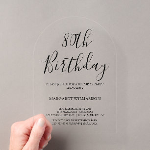 Invitaciones Acrílicas Elegancia Moderna Cumpleaños 80
