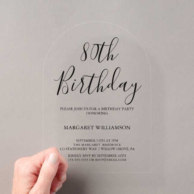 Invitaciones Acrílicas Elegancia Moderna Cumpleaños 80 (Insitu (portátil))
