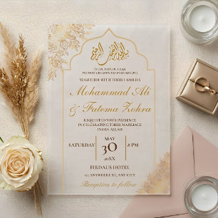 Invitaciones Acrílicas Elegancia musulmana de boda Nikah Mezquita floral 