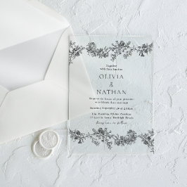 Invitaciones Acrílicas Elegancia vintage: Boda clásico negro y blanco