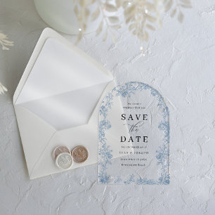 Invitaciones Acrílicas Elegancia Vintage Boda Guardar la Fecha