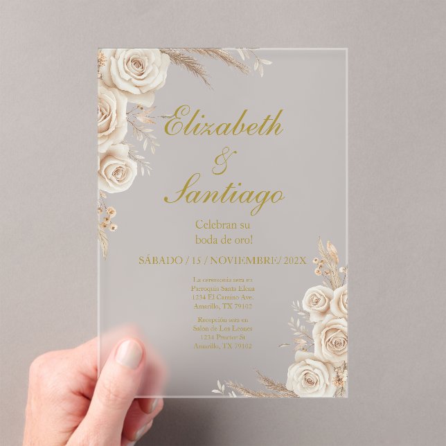 Invitaciones Acrílicas Elegant 50th Wedding Boho Spanish (Insitu (portátil))
