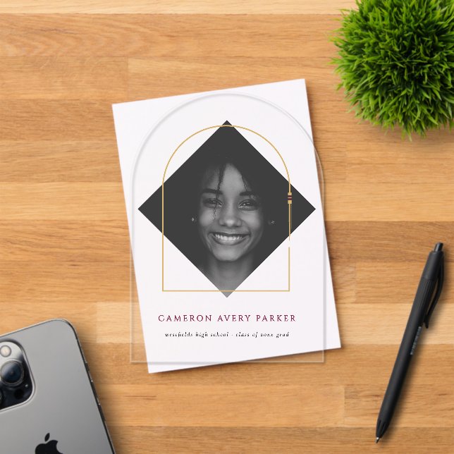 Invitaciones Acrílicas Elegant Arch Tassels Modern Frame Photo Graduation (Insitu (Tarjeta de Invitación))