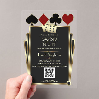 Invitaciones Acrílicas Elegant Art Deco Vegas Casino Night Graduation