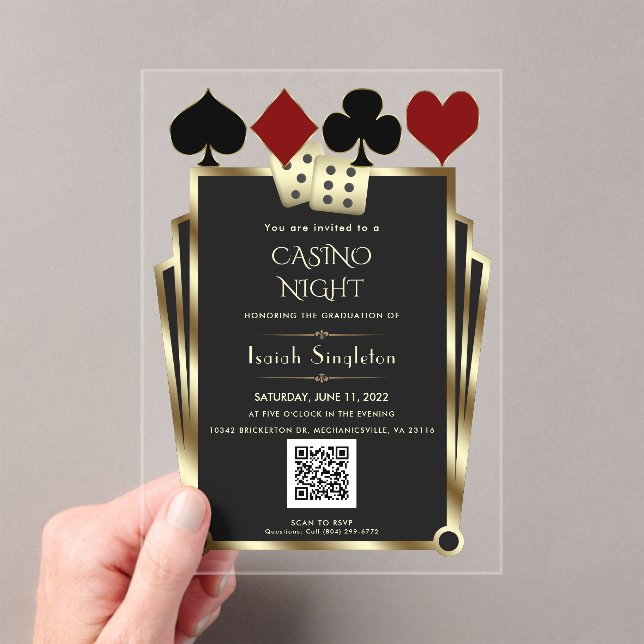 Invitaciones Acrílicas Elegant Art Deco Vegas Casino Night Graduation  (Insitu (portátil))