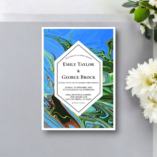 Invitaciones Acrílicas Elegant Artistic Blue Green Abstract Paint Wedding (Subido por el creador)