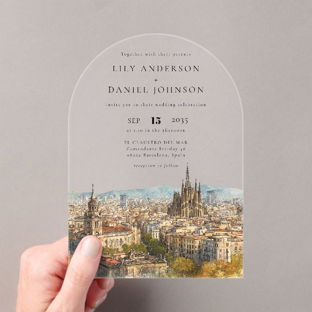 Invitaciones Acrílicas Elegant Barcelona Watercolor Wedding Arch (Insitu (portátil))