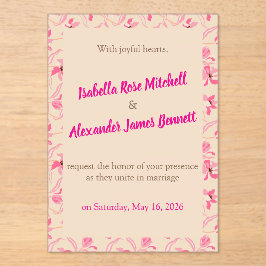 Invitaciones Acrílicas Elegant Beige & Blush Pink Floral Wedding
