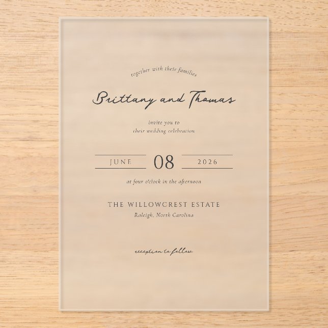 Invitaciones Acrílicas Elegant Black Calligraphy (Anverso)