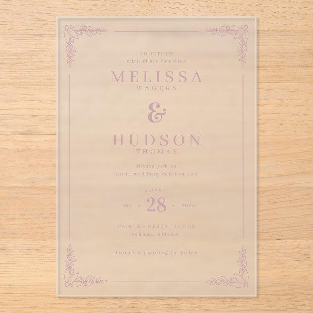 Invitaciones Acrílicas Elegant Black Calligraphy With Floral (Anverso)