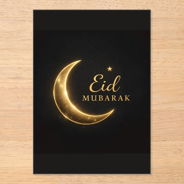 Invitaciones Acrílicas Elegant Black & Gold Eid Mubarak Card – Premium Is (Anverso)