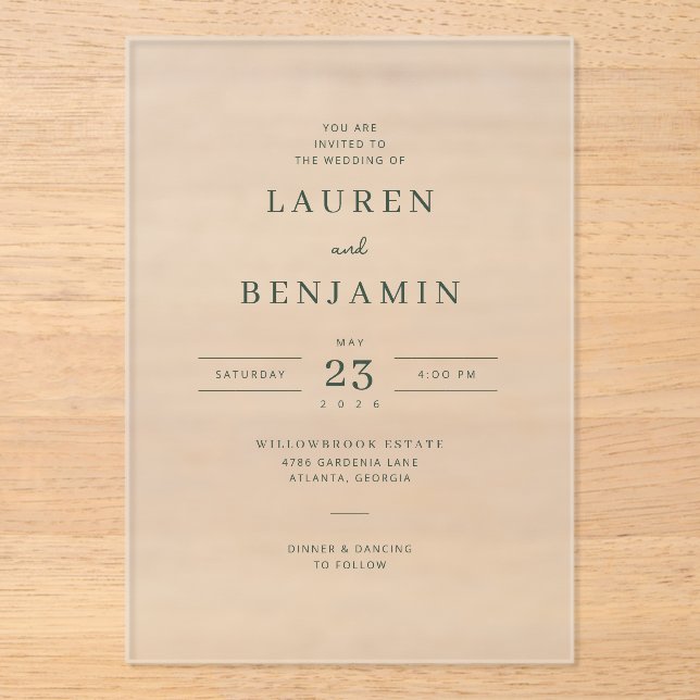 Invitaciones Acrílicas Elegant Black Serif Wedding Invitation (Anverso)