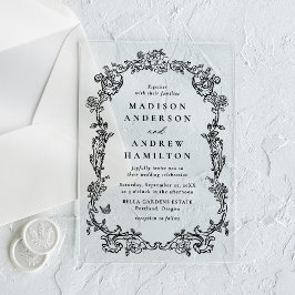 Invitaciones Acrílicas Elegant Black Victorian Floral Frame Wedding