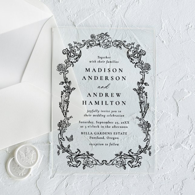 Invitaciones Acrílicas Elegant Black Victorian Floral Frame Wedding (Subido por el creador)
