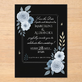Invitaciones Acrílicas Elegant Black & White Floral Wedding Invitation