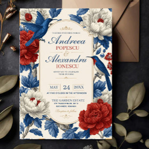 Invitaciones Acrílicas Elegant Blue Bird and Floral Vintage Botanical