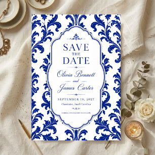 Invitaciones Acrílicas Elegant Blue Damask 