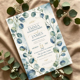 Invitaciones Acrílicas Elegant Blue Eucalyptus Watercolor Botanical