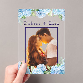 Invitaciones Acrílicas Elegant Blue Floral Wedding 
