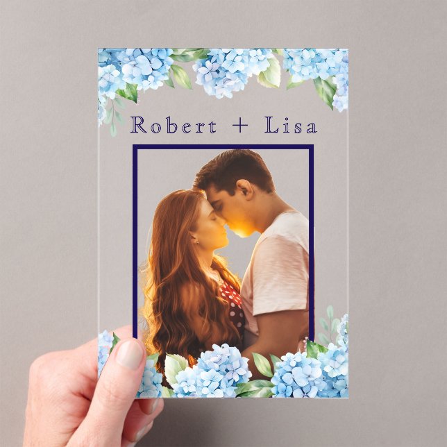Invitaciones Acrílicas Elegant Blue Floral Wedding  (Insitu (portátil))