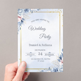 Invitaciones Acrílicas Elegant Blue & Gold Acrylic Wedding Invitation