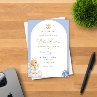 Invitaciones Acrílicas Elegant Blue & Gold Baptism invitation 