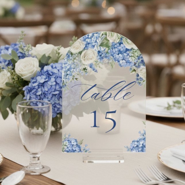 Invitaciones Acrílicas Elegant Blue Hydrangea Roses Wedding Table Number (Subido por el creador)
