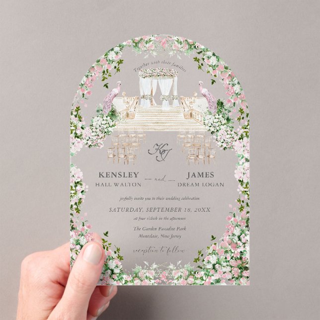 Invitaciones Acrílicas Elegant Blush Garden Wedding with Monogram  (Insitu (portátil))