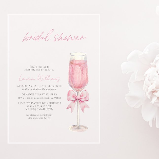Invitaciones Acrílicas Elegant Blush Pink Bow Champagne Bridal Shower (Subido por el creador)