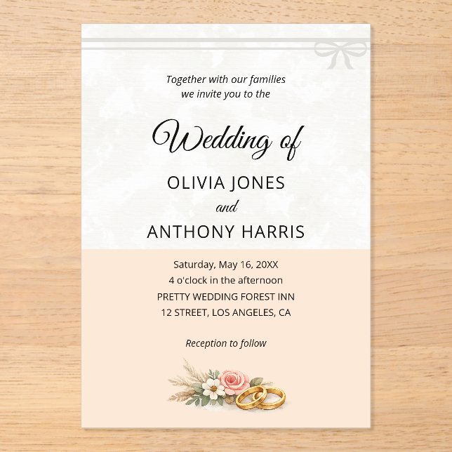 Invitaciones Acrílicas Elegant Blush Pink Rustic Floral Romantic Wedding  (Anverso)