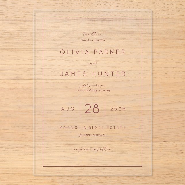 Invitaciones Acrílicas Elegant Blush Wedding Invitation (Anverso)