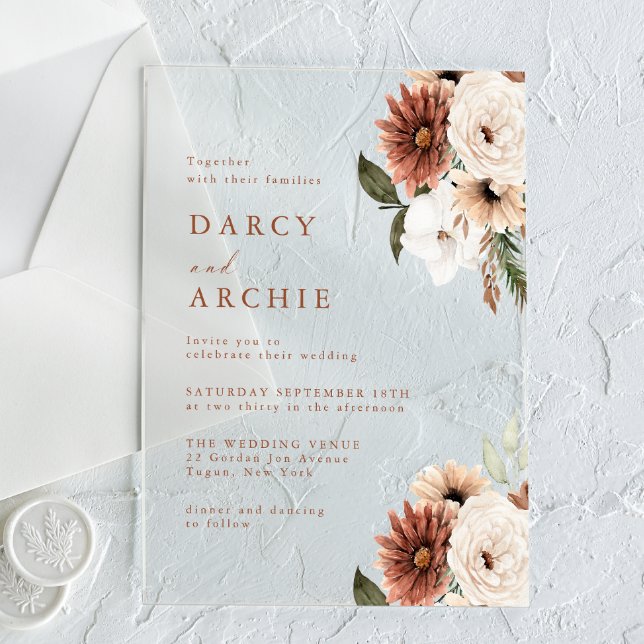 Invitaciones Acrílicas Elegant Bohemian Floral Acrylic Wedding Invitation (Subido por el creador)