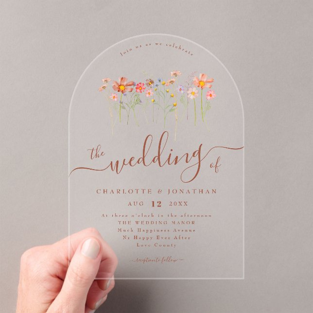 Invitaciones Acrílicas Elegant Boho Wildflower Floral Terracotta Wedding (Insitu (portátil))