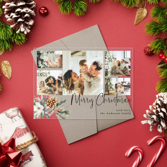 Invitaciones Acrílicas Elegant Botanical Foliage Photo Christmas Card (Insitu (Vacaciones))