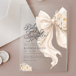Invitaciones Acrílicas Elegant Bow Baby Sprinkle Floral Girl Baby Shower