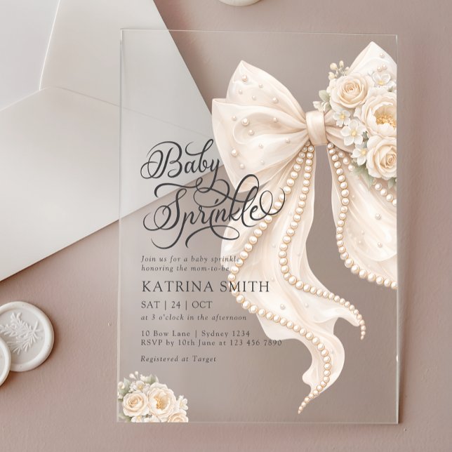 Invitaciones Acrílicas Elegant Bow Baby Sprinkle Floral Girl Baby Shower (Subido por el creador)