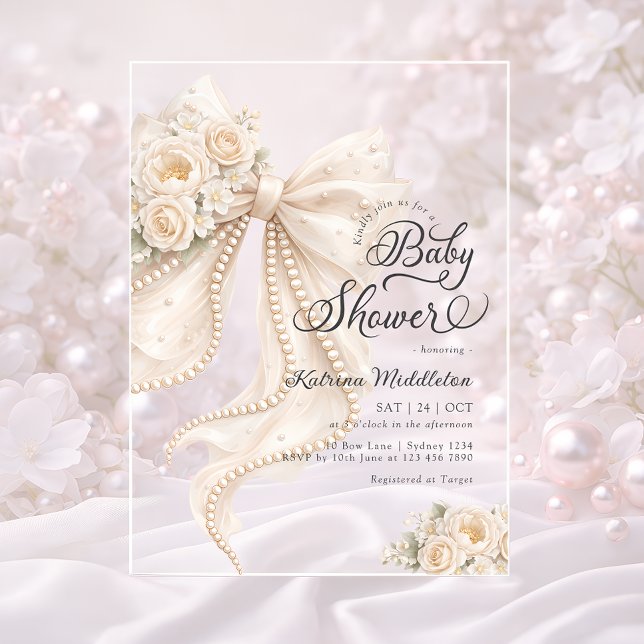 Invitaciones Acrílicas Elegant Bow Floral Boho Girl Baby Shower  (Subido por el creador)
