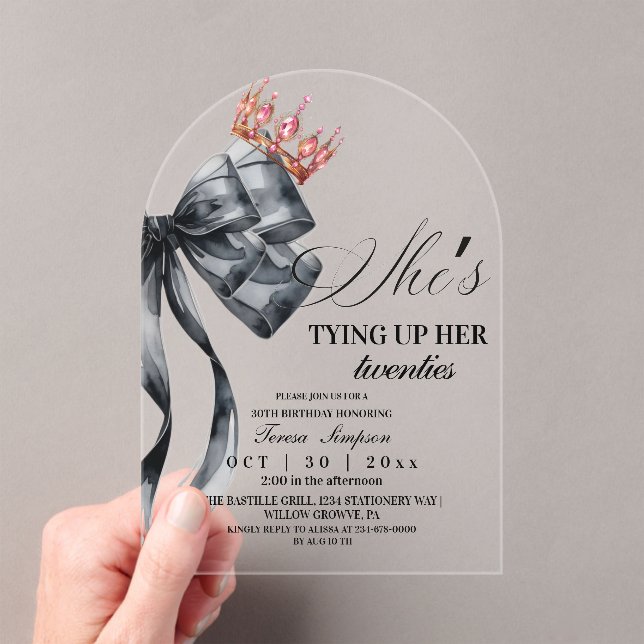 Invitaciones Acrílicas Elegant Bow Negro Cumpleaños 30 Acrílico (Insitu (portátil))