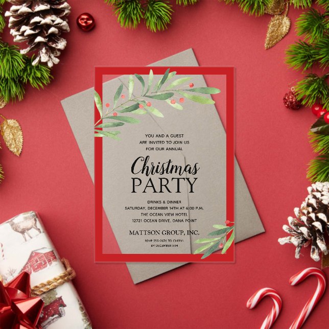 Invitaciones Acrílicas Elegant Branch and Berries Christmas Party (Insitu (Vacaciones))