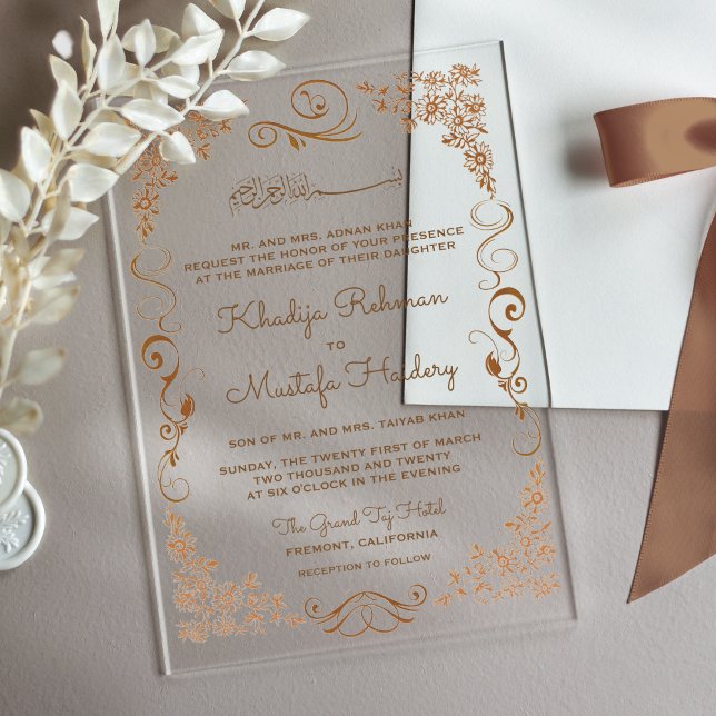 Invitaciones Acrílicas Elegant Brown Border Muslim Wedding (Subido por el creador)