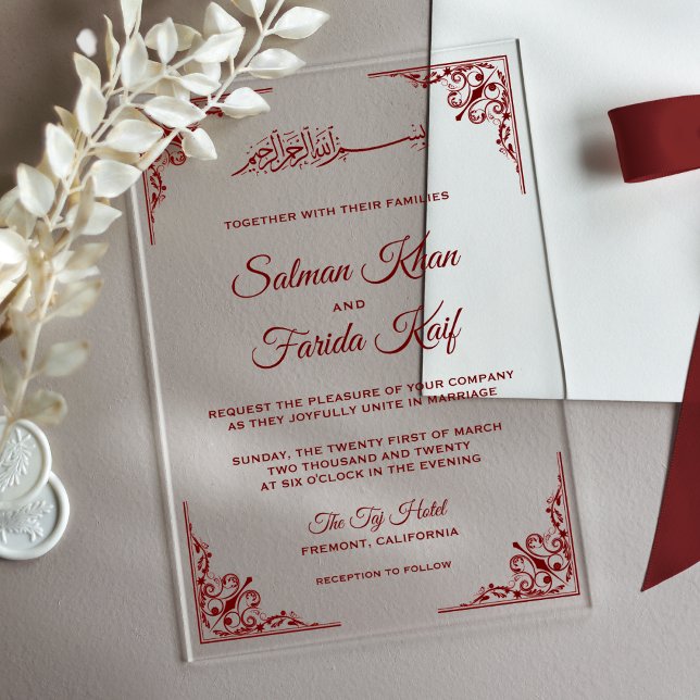 Invitaciones Acrílicas Elegant Burgundy Islamic Muslim Wedding (Subido por el creador)